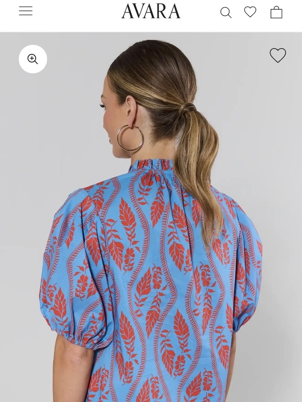 Avara Blue Botanical Print Ruffle-Neck Puff Sleeve Blouse - Picture 4 of 6